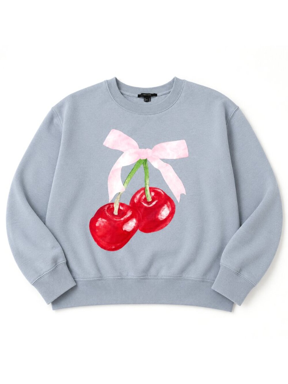 Forever 21 Cherries with Pink Bow Dusty Blue Pullover Sweatshirt NWT Women Large